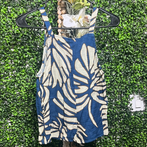 Lexbreezy Keiki Bridget Short Jumpsuit Leaf Print Blue and Cream Overalls size 7 - Picture 3 of 5